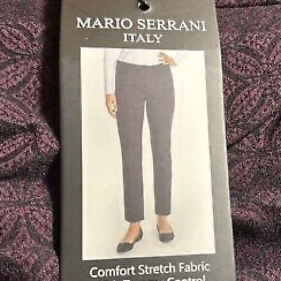 Mario Serrani Black Purple Pants Srtaight Leg Mid Rise Stretch Size 14 - Picture 3 of 10